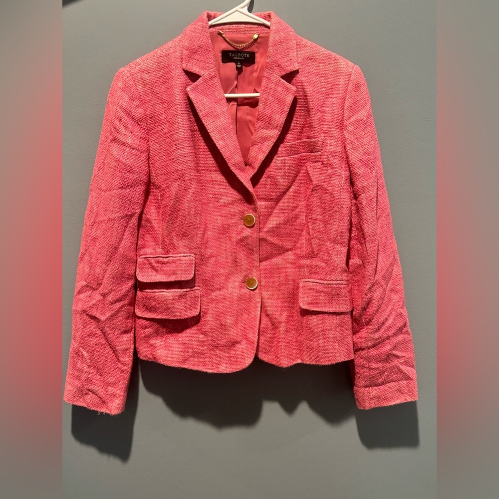 Talbots Pink Blazer with Notched Lapels and Structured Fit